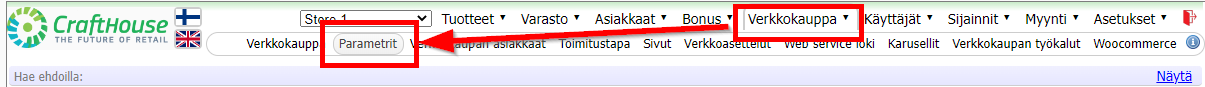 Verkkokauppa->Parametrit